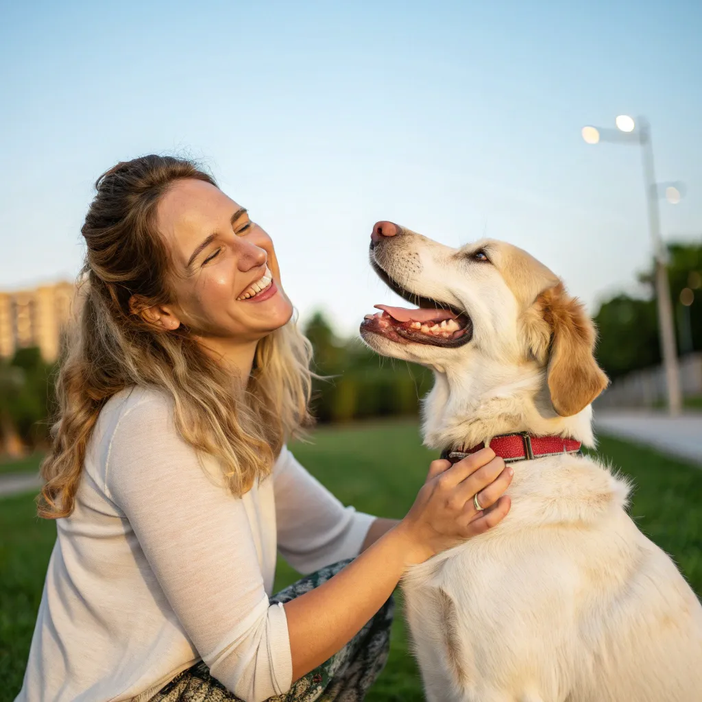 Happy dog owner